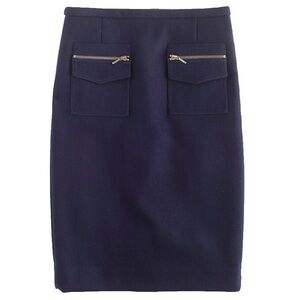 J. Crew The Pencil Skirt Navy Wool Blend Skirt With Zip Pockets | Size 4